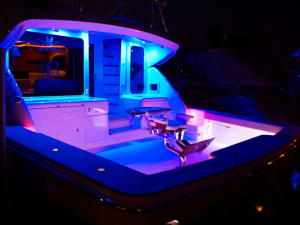 boat with colorful LED lights
