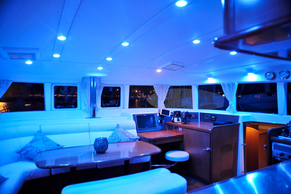 catamaran interiors with beautiful lighting