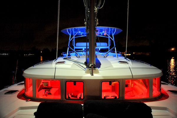  boat with its LED navigation lights on 