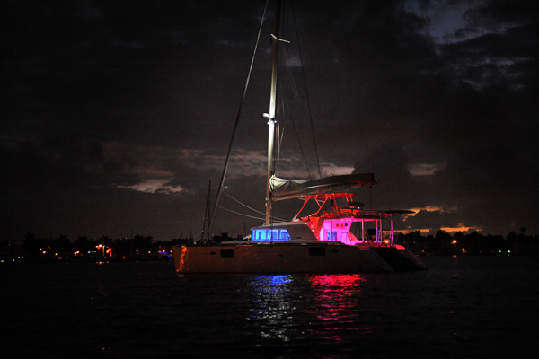 boat in the sea with navigation lights on