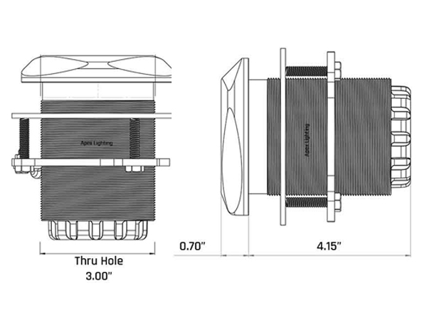 dimensions of SeaBlaze Typhoon Thru-Hull Underwater Light
